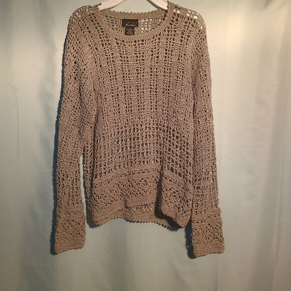 The Limited Women’s Crochet Knit Sweater Beige Tan Long Sleeve Pullover - Picture 1 of 4